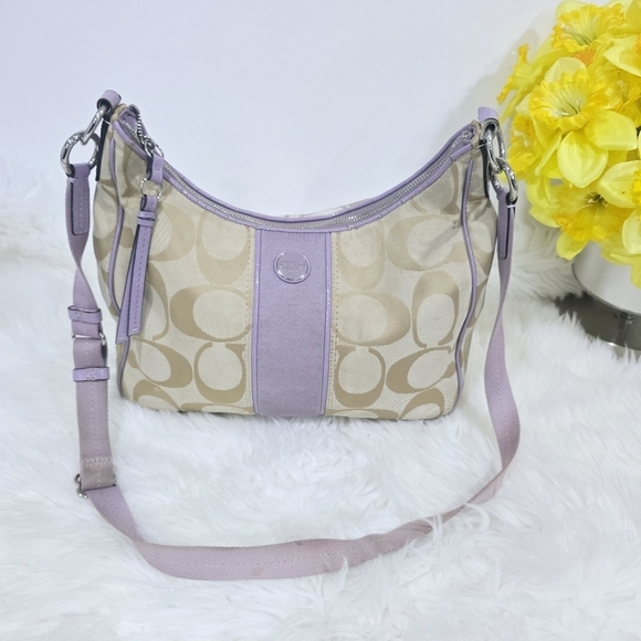 Coach signature tan and lilac purse - Picture 1 of 15